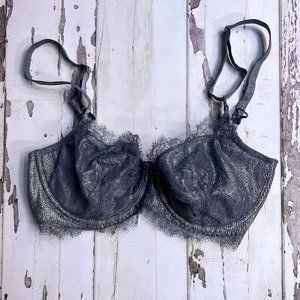 Victoria's Secret Wicked Lace Unlined Bra - Grey Metallic 34DD